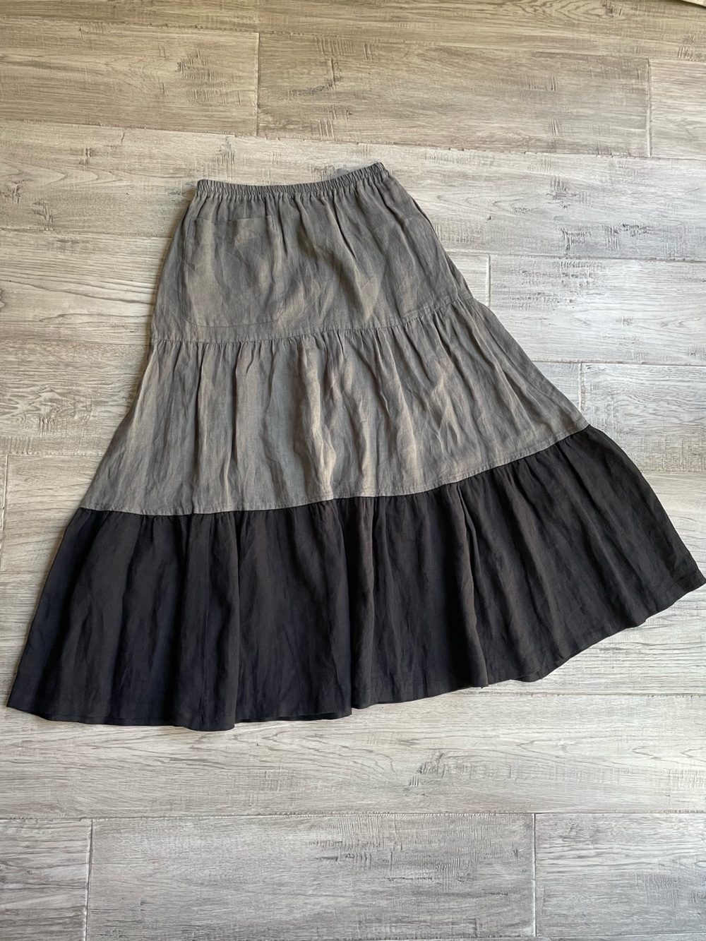 Eskandar 100% Linen Petticoat Maxi Skirt Tiered Two Tone Gray/Black SZ 1 S/M